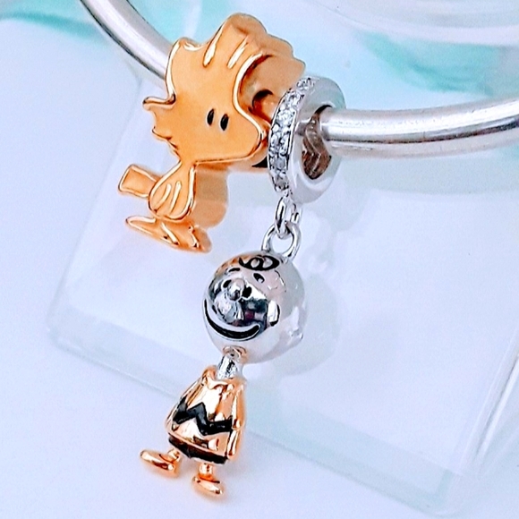 ( 2 ) Charms Charlie Brown & Woodstock charms S925 Silver Pandora compatible - Picture 1 of 4